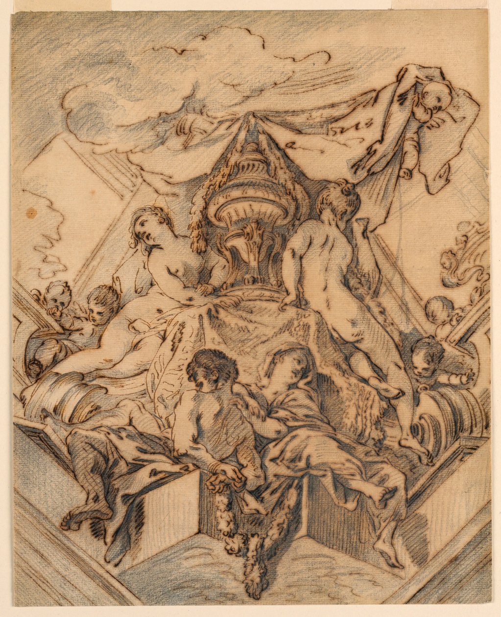 Tekening, Project voor een hoekmotief van een geschilderd plafond, 1740 door François Boucher
