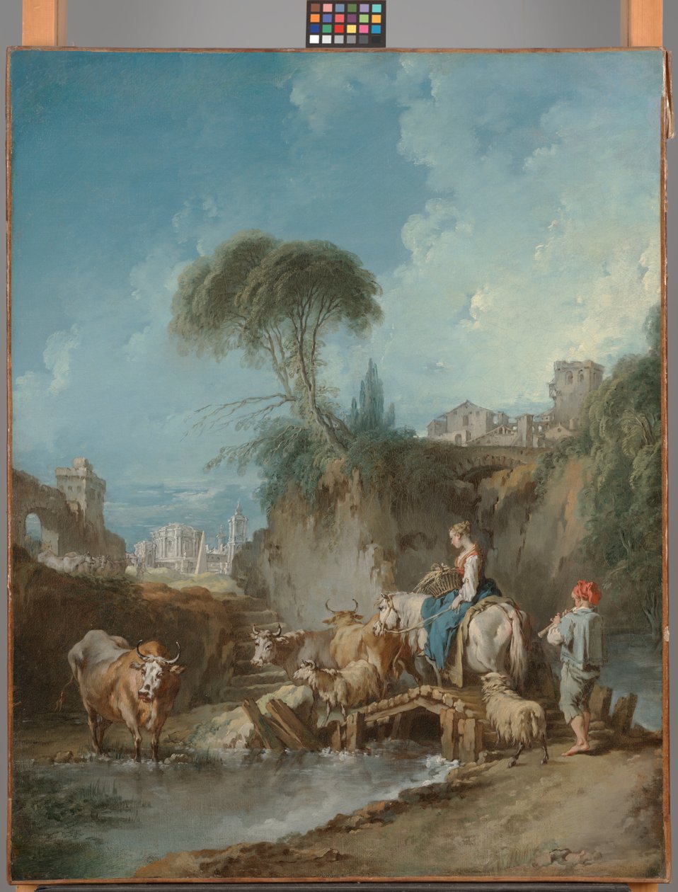 Landschap met Afgelegen Gebouwen en een Herderin door François Boucher