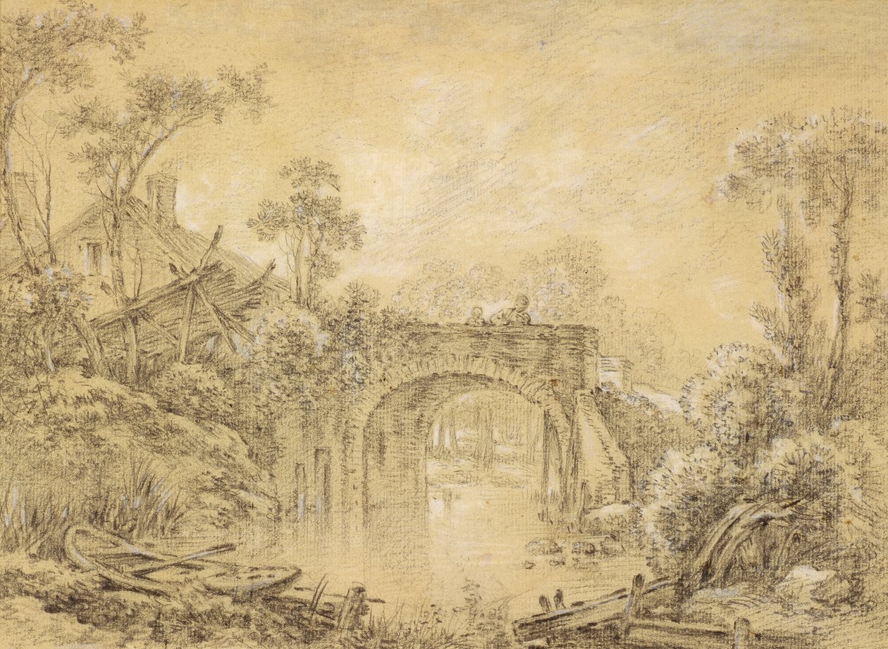 Landschap met een Rustieke Brug, ca. 1740 door François Boucher