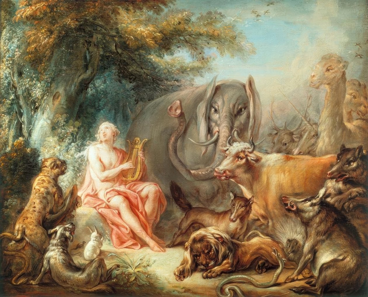 Orpheus betovert de dieren door François Boucher