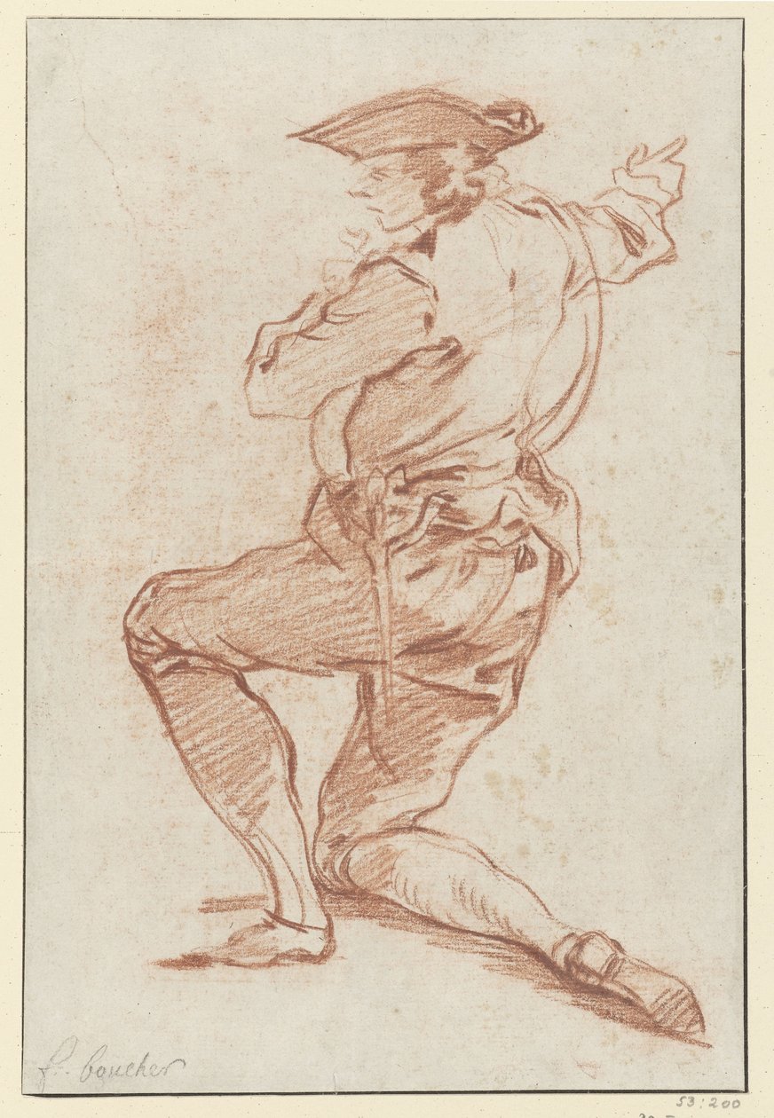 Studie van een knielende jager (Design for the illustration of Les Plaisirs de l