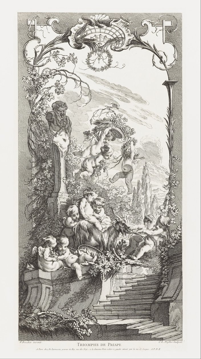 Triomf van Priapus in Nouveaux Morceaux pour des Paravents (Nieuwe concepten voor Sc door François Boucher