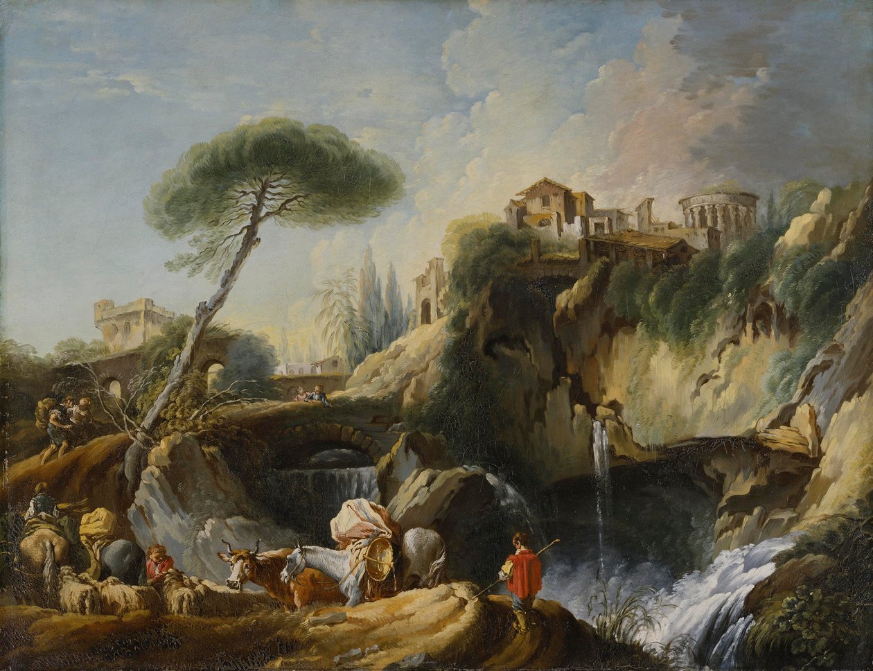 Uitzicht op Tivoli met de Tempel van Vesta, c.1749 door François Boucher