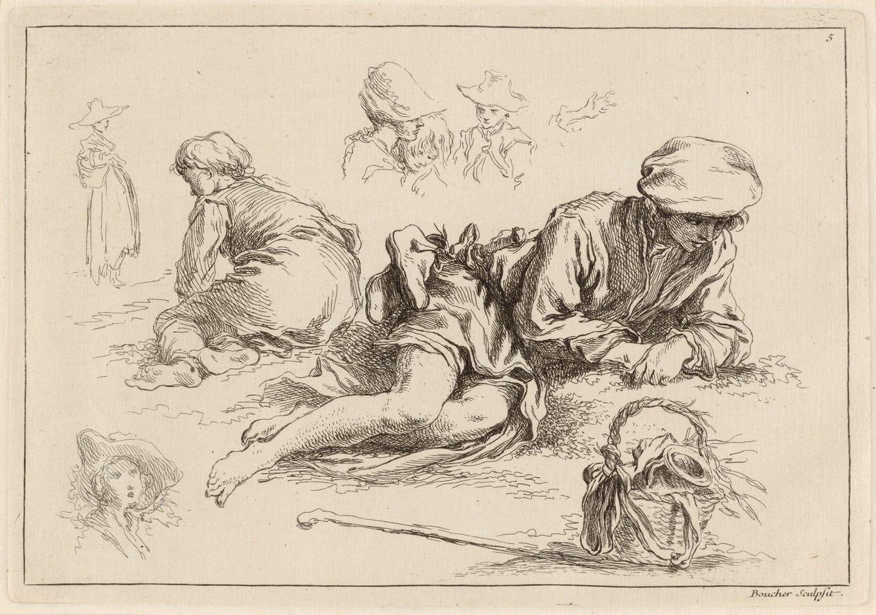 Figuurstudies inclusief Liggende Jongen door François Boucher after Abraham Bloemaert