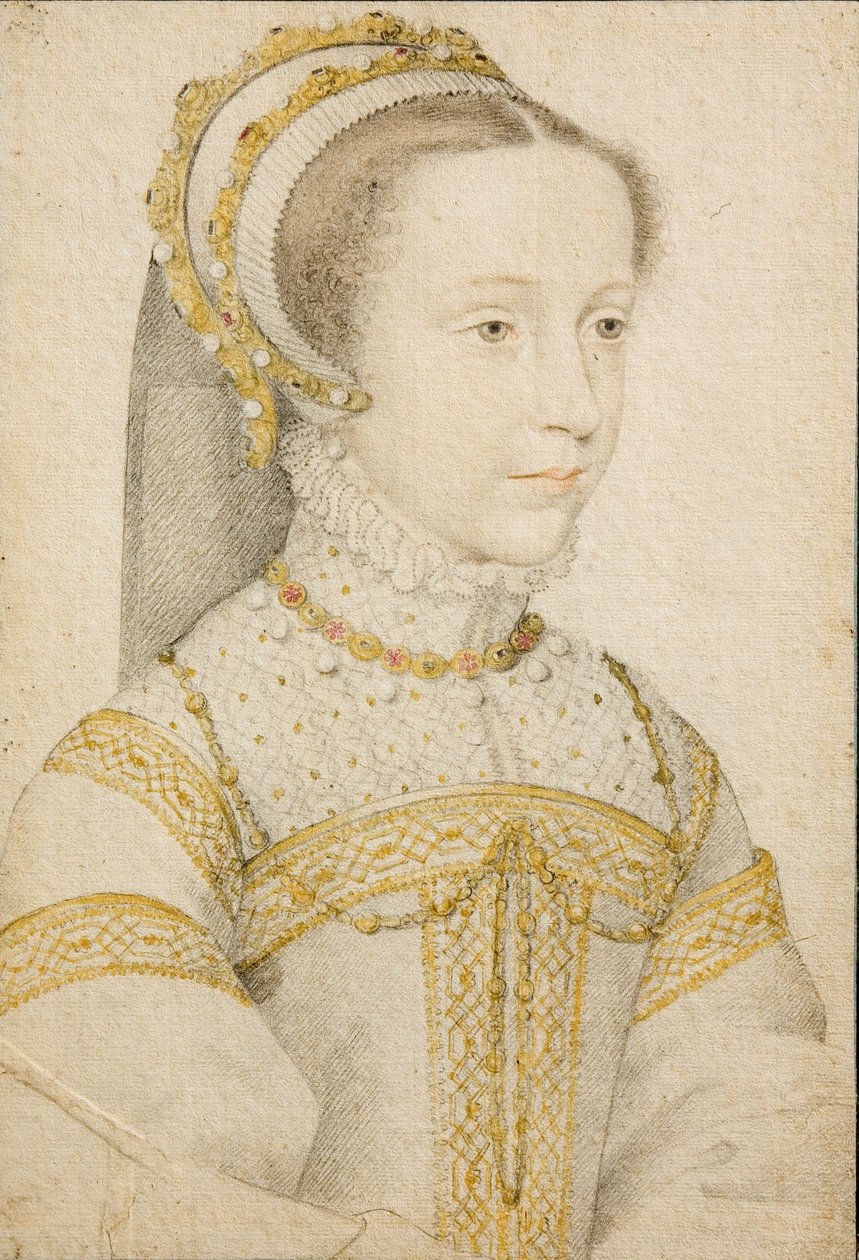 Portret van Mary Stuart, Queen of Scots, op 12- of 13-jarige leeftijd. door François Clouet