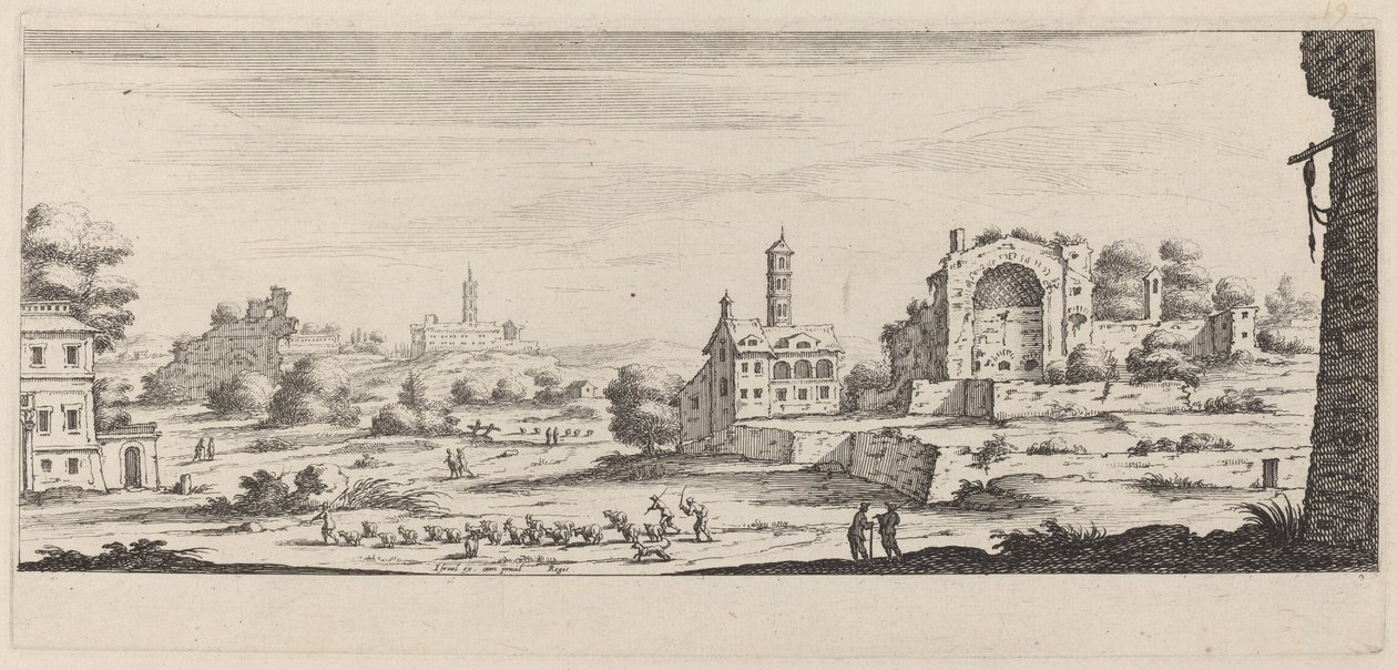 Uitzicht op de Zonnetempel in Rome door François Collignon after Israël Silvestre
