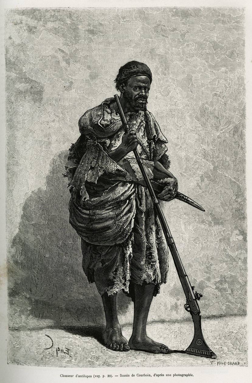 Antilopenjager. Gravure door Courboin, ter illustratie van de Algerijnse Sahara, door V.Largeau, in 1874-1878, gepubliceerd in de Tour du monde, onder leiding van Edouard Charton (1807-1890) door François Courboin