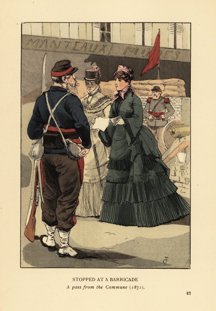 Gestopt bij een barricade, een pas van de Parijse Commune door François Courboin