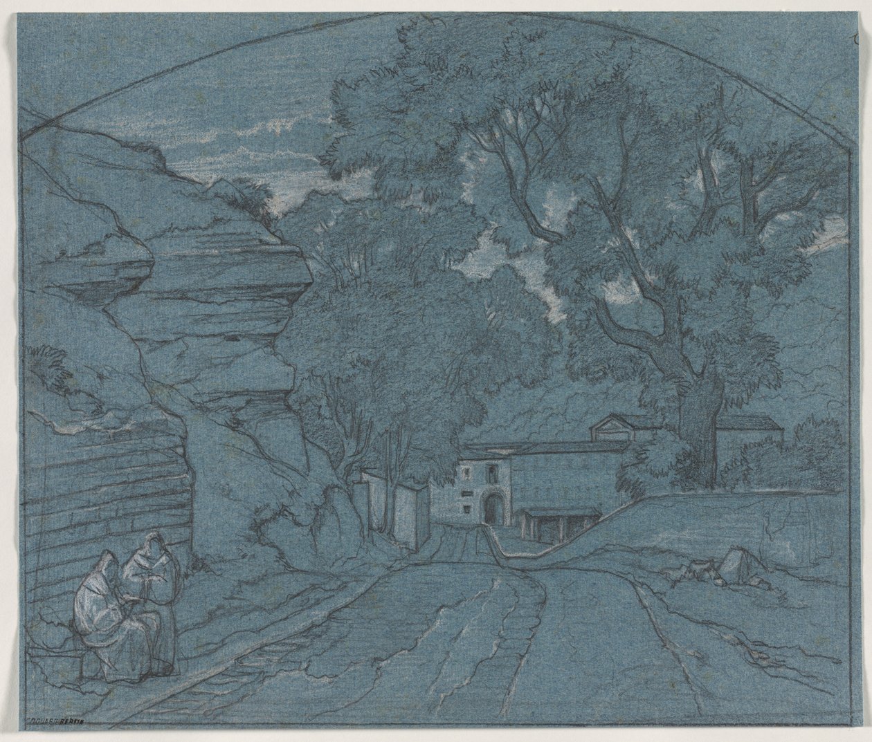 Landschap met Twee Monniken door François Edouard Bertin