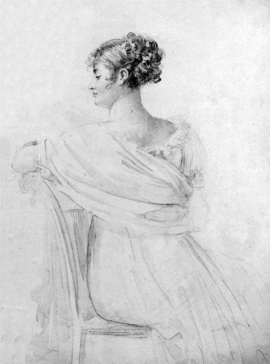 Portret van mevrouw Récamier, zwart krijt, aquarel gehoogd, door François Gérard. door François Gérard