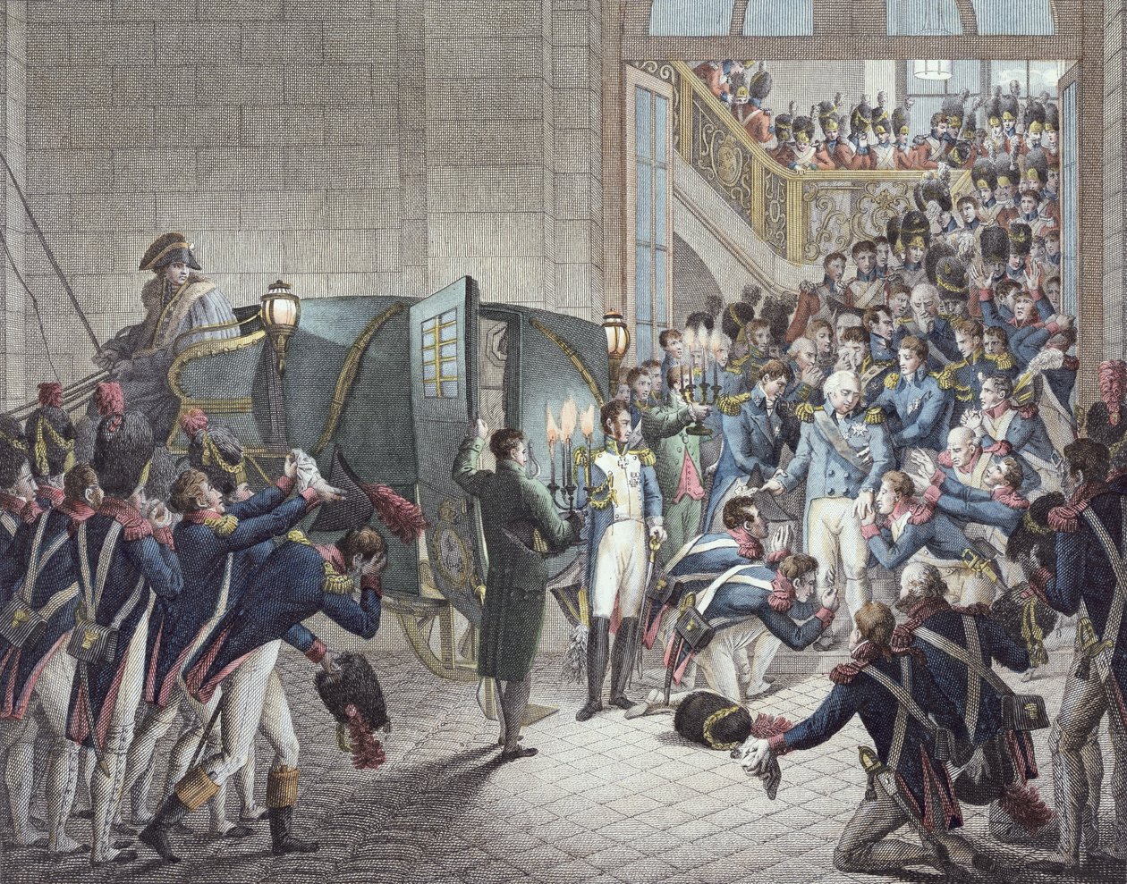 Vertrek van Lodewijk XVIII (1755-1824) koning van Frankrijk en Navarra, uit Les Tuileries, 19 maart 1815 door François-Joseph Heim