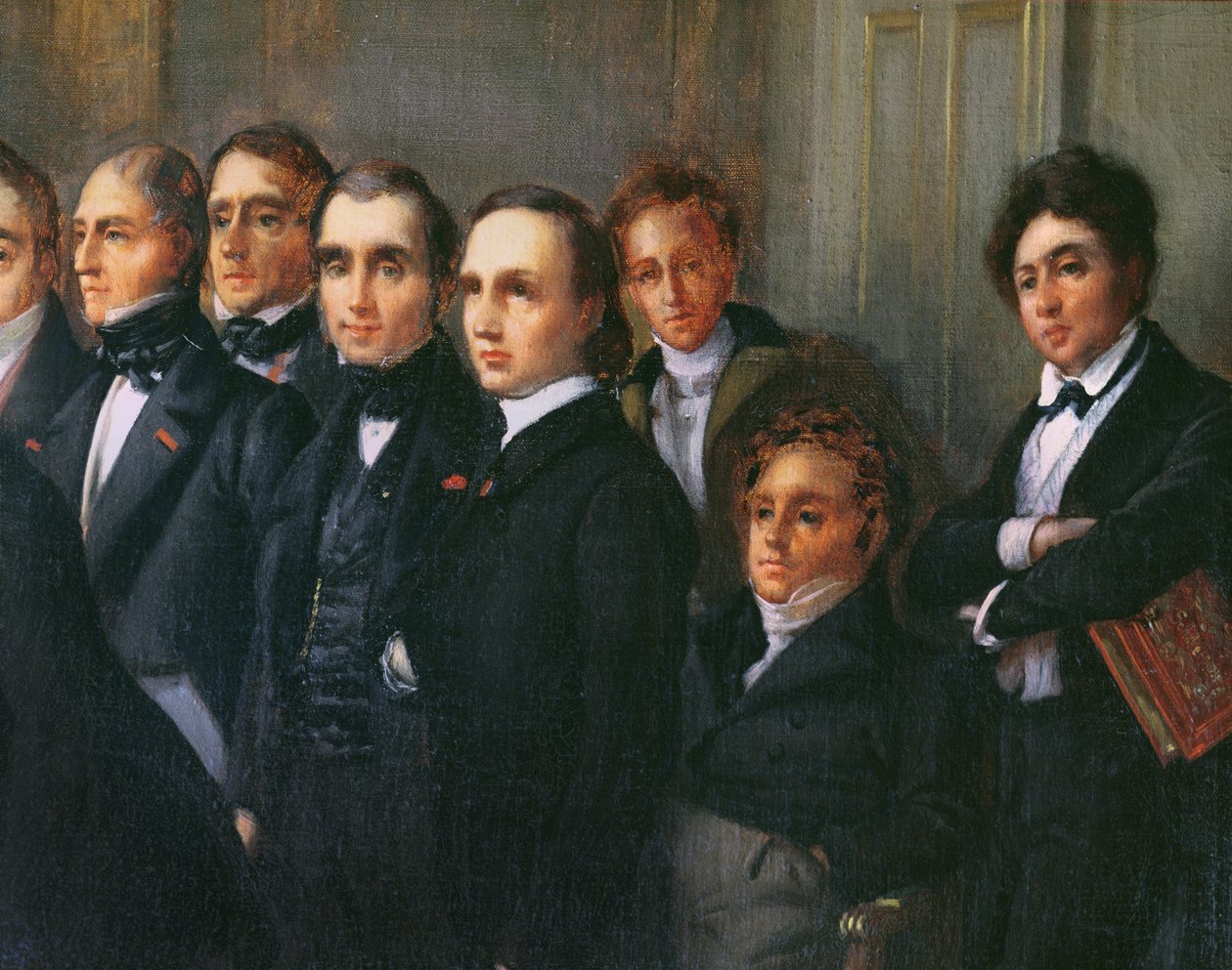Lezing in de foyer van de Comedie Francaise, 26 mei 1828 (detail) door François Joseph Heim