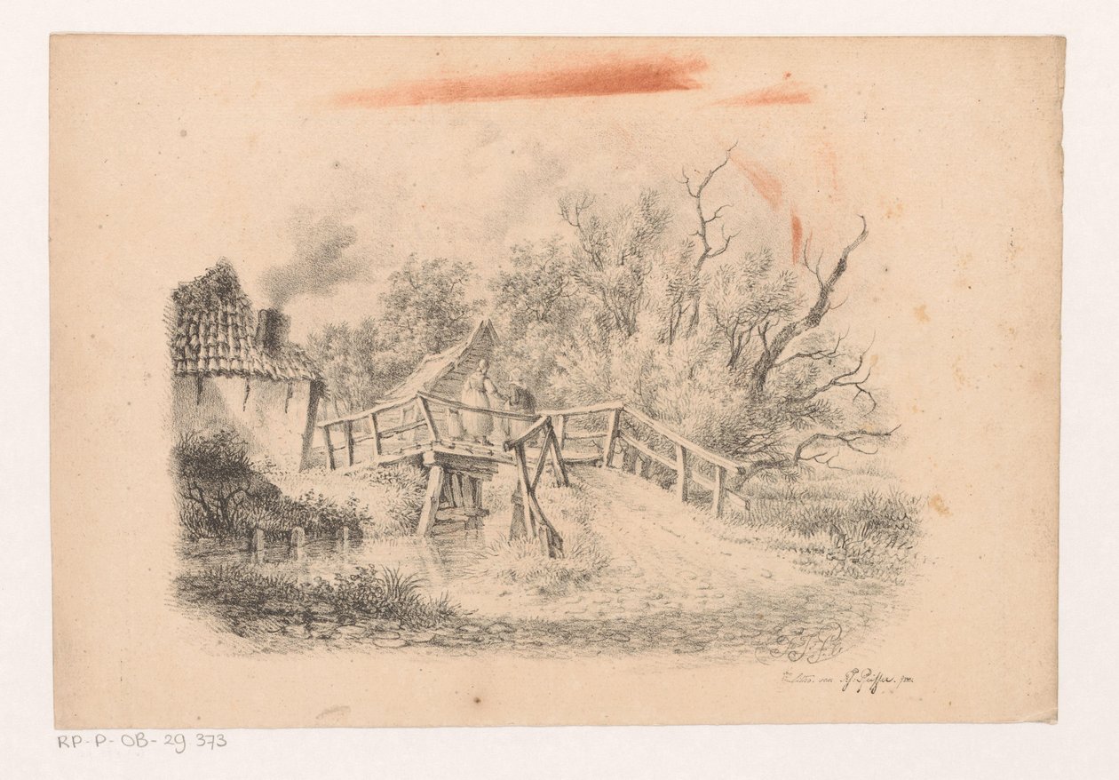 Landschap met brug door François Joseph Pfeiffer (II)