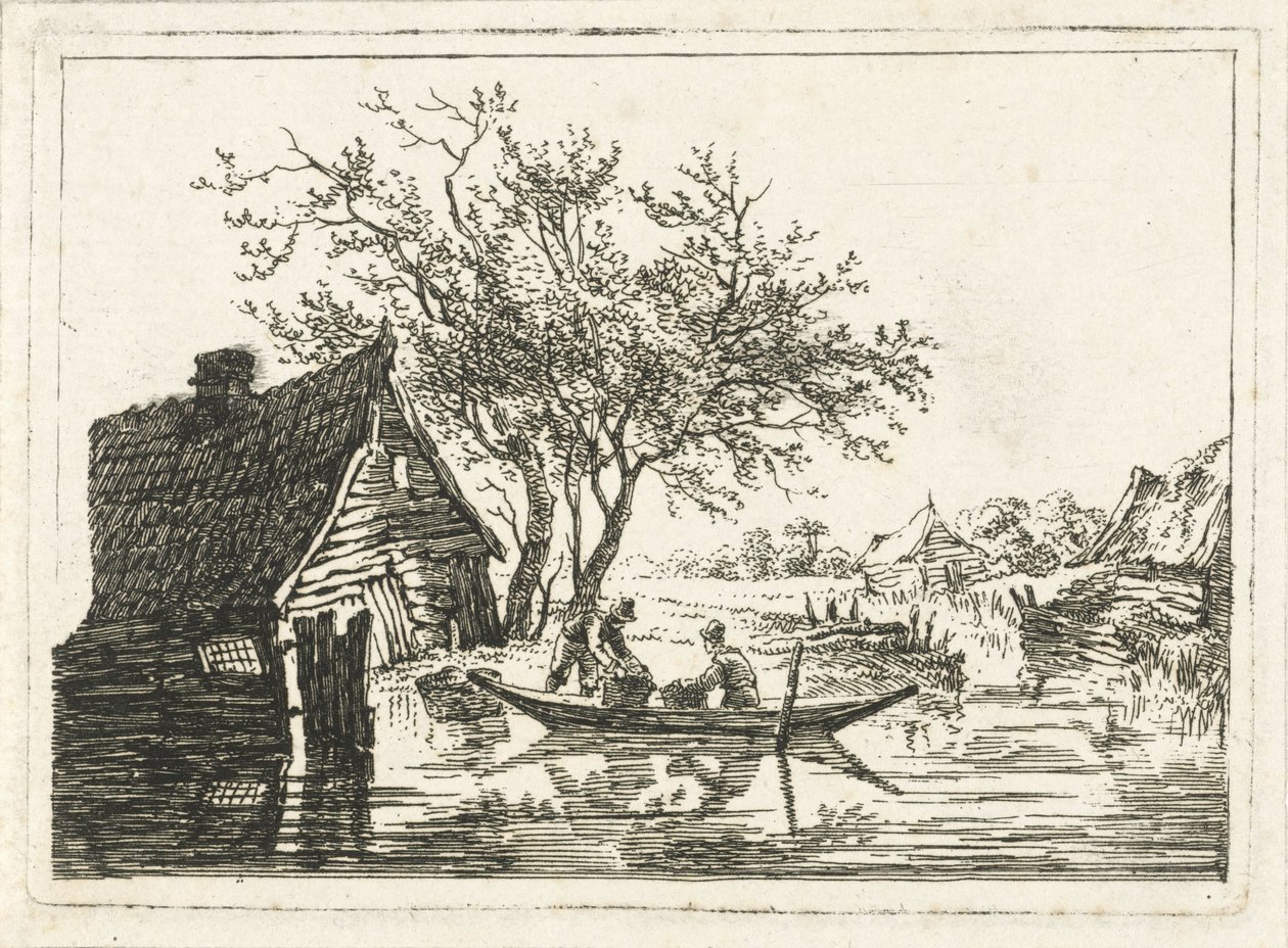 Rivierlandschap met boerderij door François Joseph Pfeiffer (II)