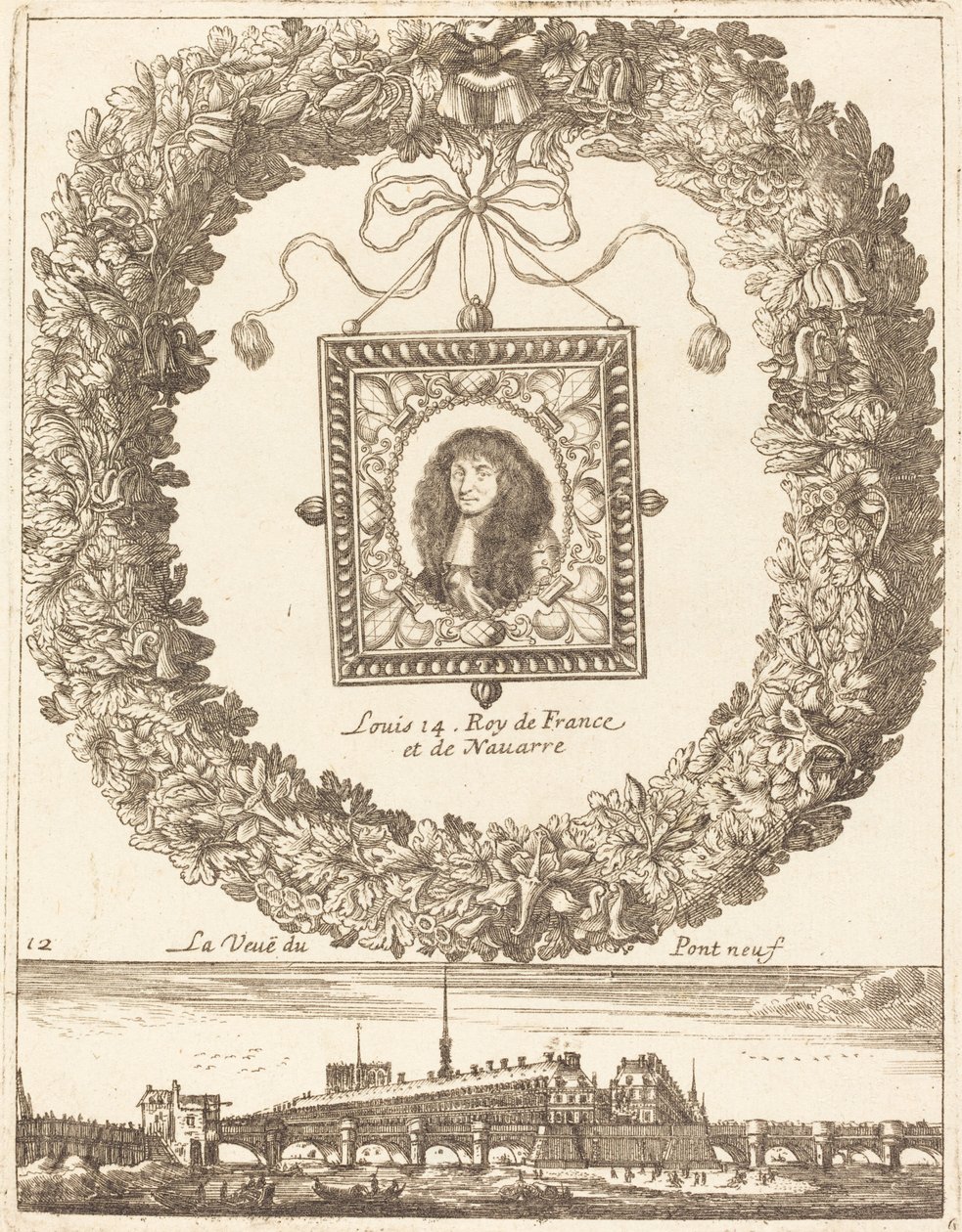 La veue du Pont Neuf; Louis XIV Roy de France et de Navarre door François Le Febvre