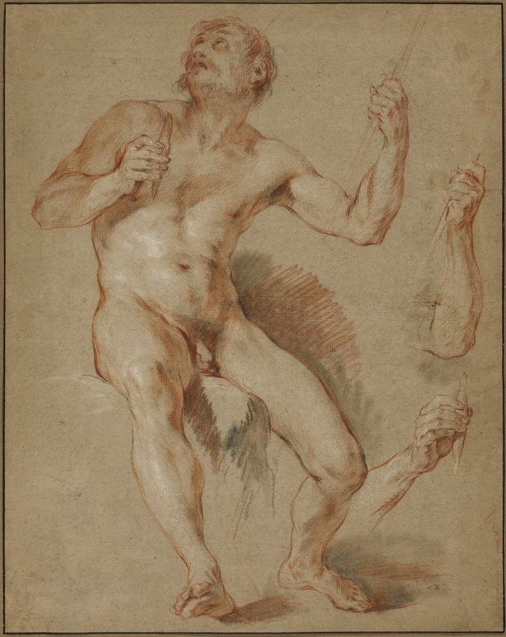 Hercules zittend, studie voor Hercules en Omphale door François Le Moyne