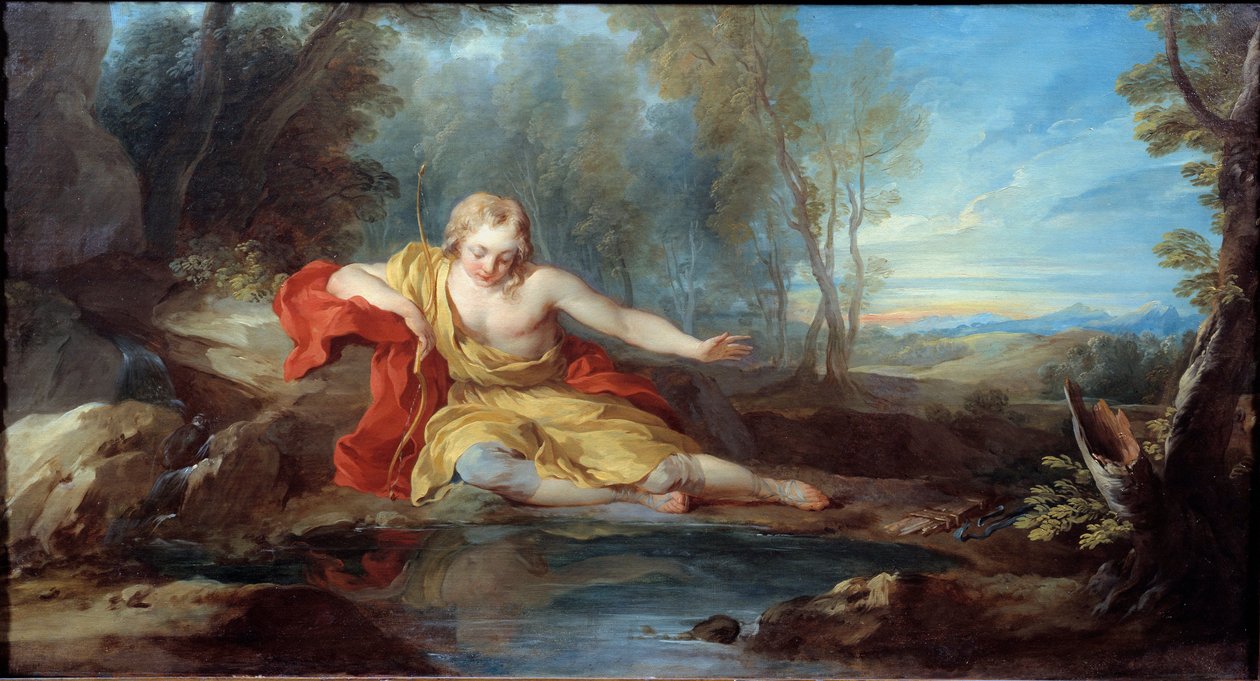 Narcissus die zijn reflectie aanschouwt door François Lemoyne
