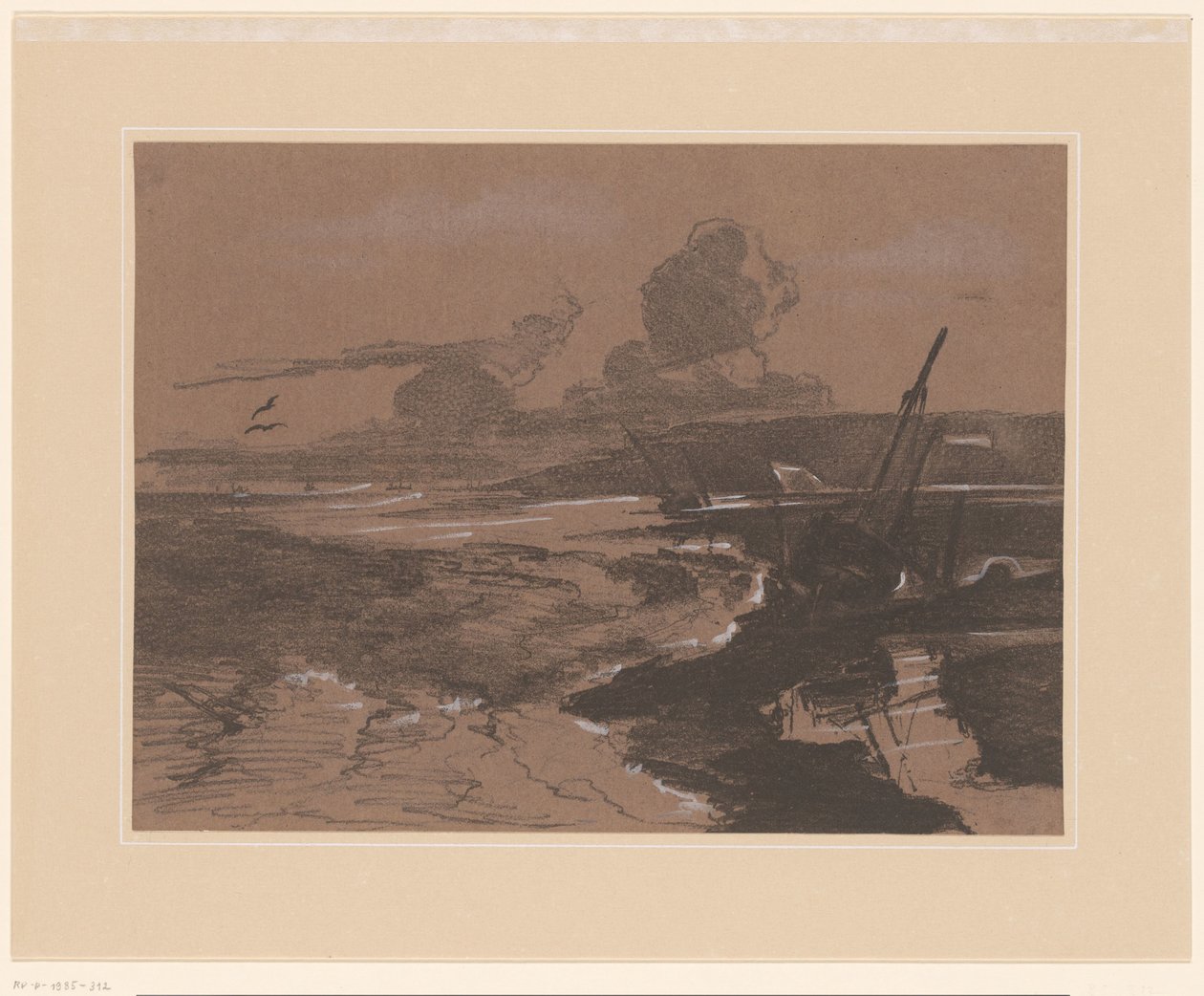 Gestrande scheepwrakken na een storm door François Louis Français (attributed to)