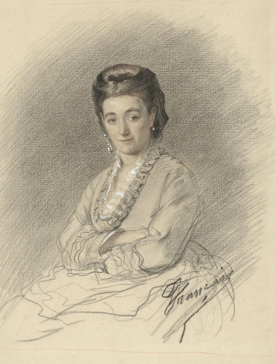 Zittende dame, de armen over elkaar geslagen door François Louis Français (signed by artist)