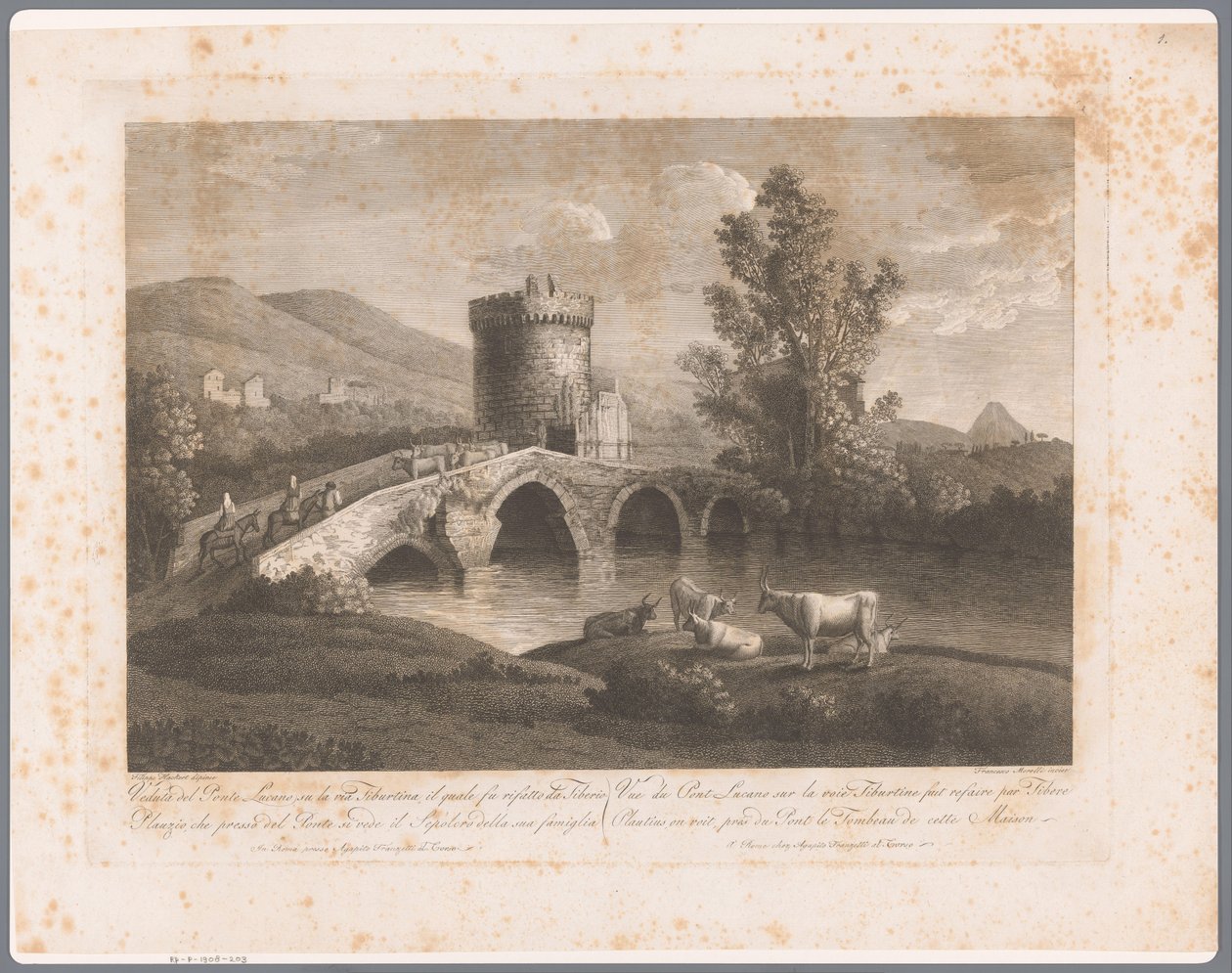 Gezicht op de Ponte Lucano Gezichten op Rome (series title) door François Morel