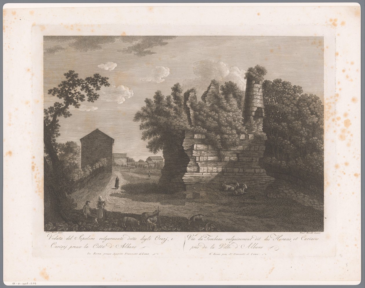 Gezicht op de tombes van Horatii en Curiatii (Albano) door François Morel