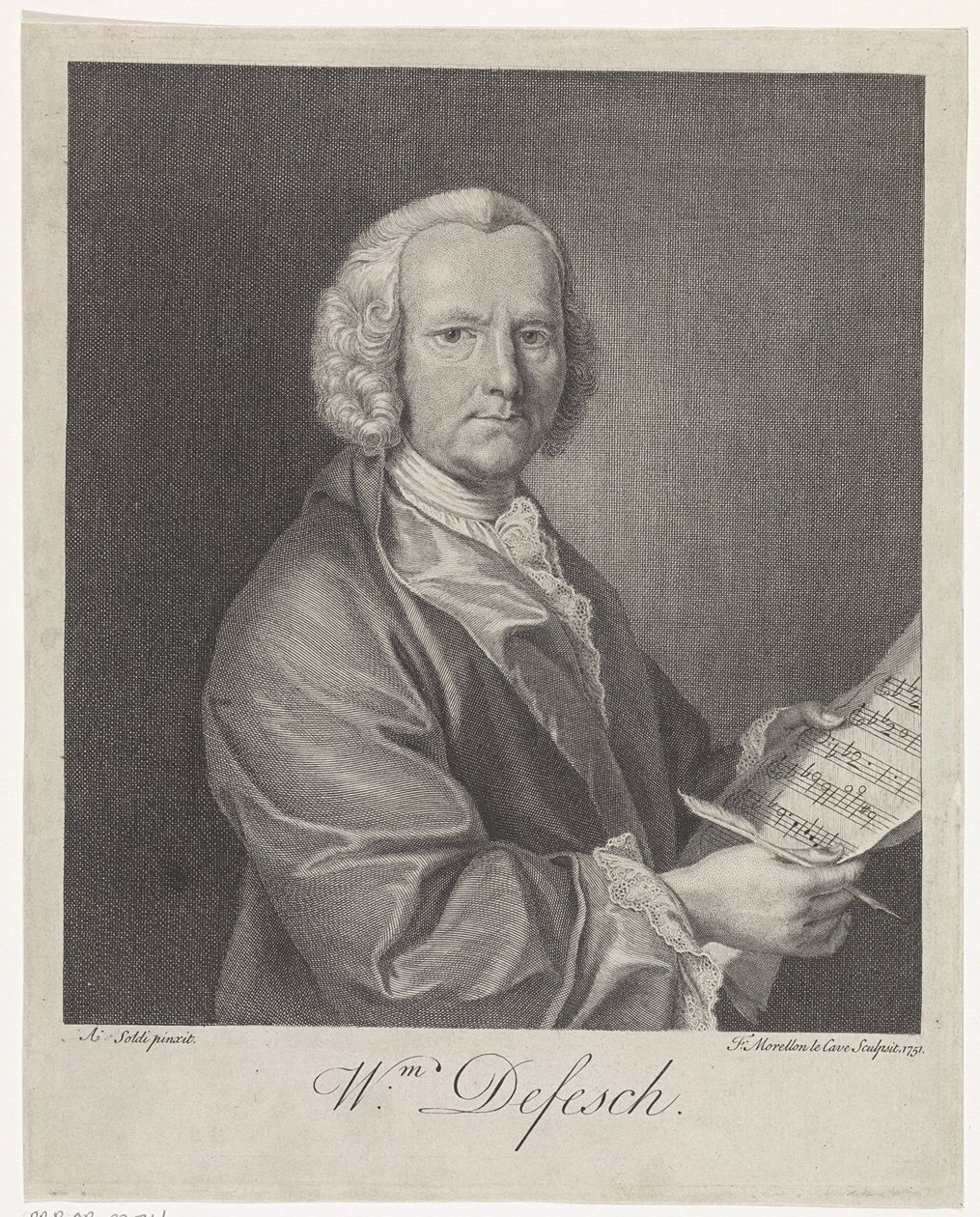 Portret van de componist Willem de Fesch 1687-1761, 1751 door François Morellon de La Cave