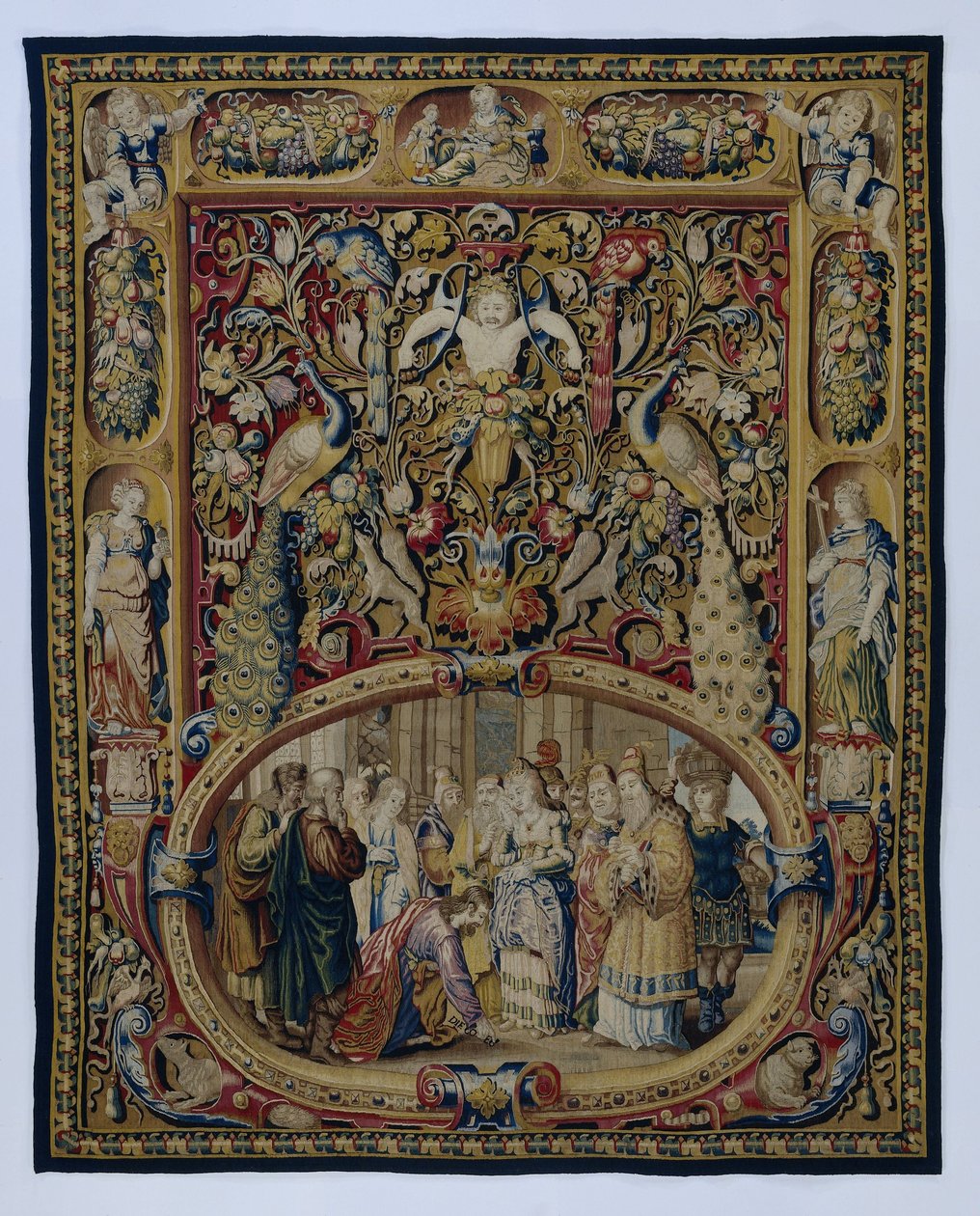 Christus en de overspelige vrouw, in een cartouche en een groteskendecor door François Spiering (possibly)