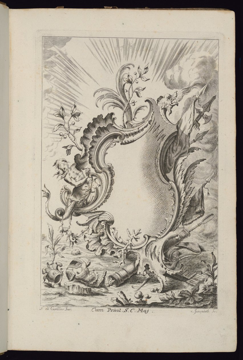 Cartouche met Draak, Livre de Cartouches à divers usages (Boek van Cartouches voor Verschillende Gebruiken) door François de Cuvilliés the Elder