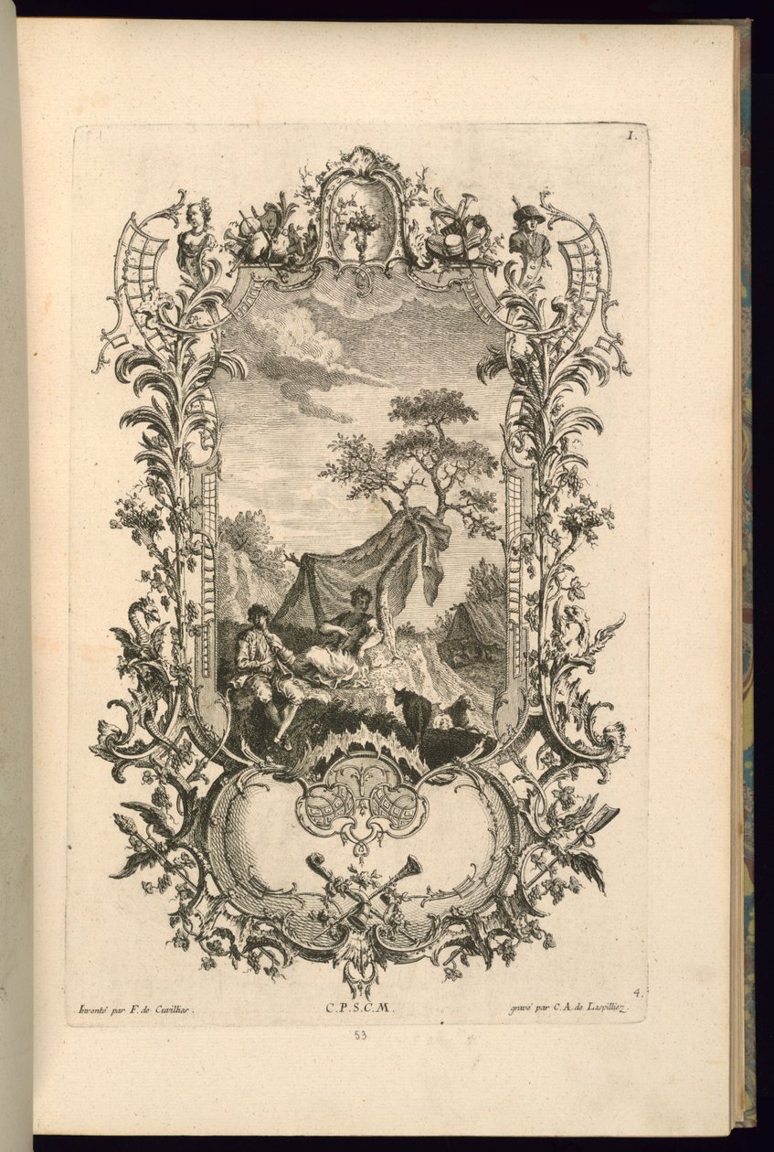 Ontwerp voor cartouche met grote en kleine compartimenten door François de Cuvilliés the Elder
