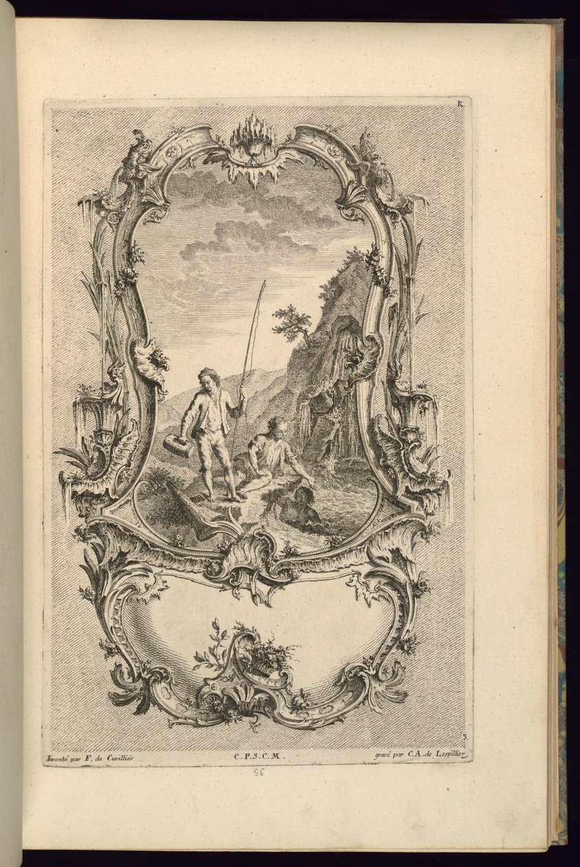 Ontwerp voor cartouche met grote en kleine compartimenten door François de Cuvilliés the Elder