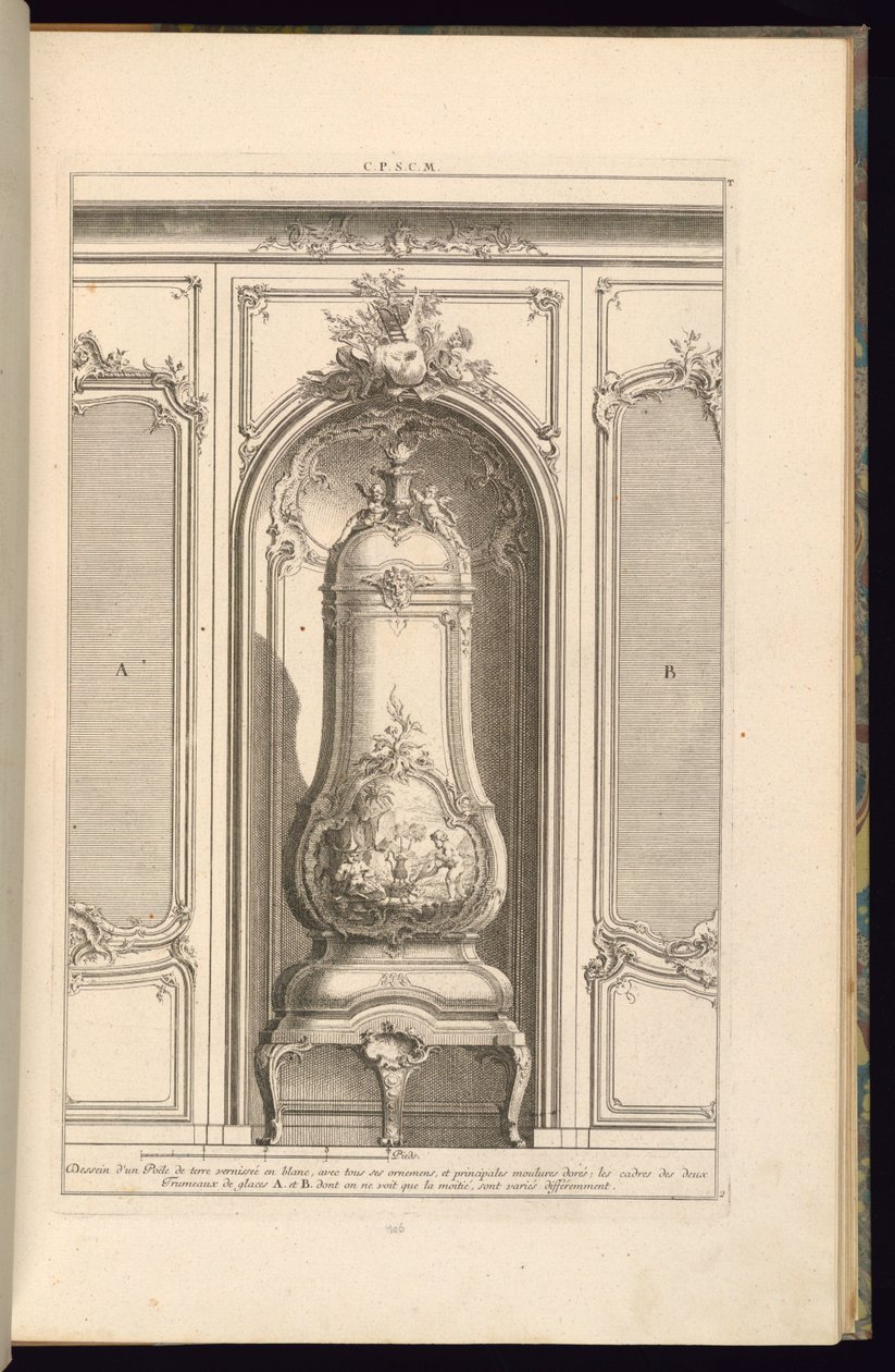 Ontwerp van een aardewerken kachel in wit... verschillend door François de Cuvilliés the Elder