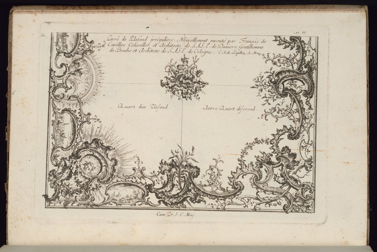 Twee Kwartieren van een Plafond, Nouveau Livre de Plafonds Irréguliers (Nieuw Boek van Onregelmatige Plafonds) door François de Cuvilliés the Elder