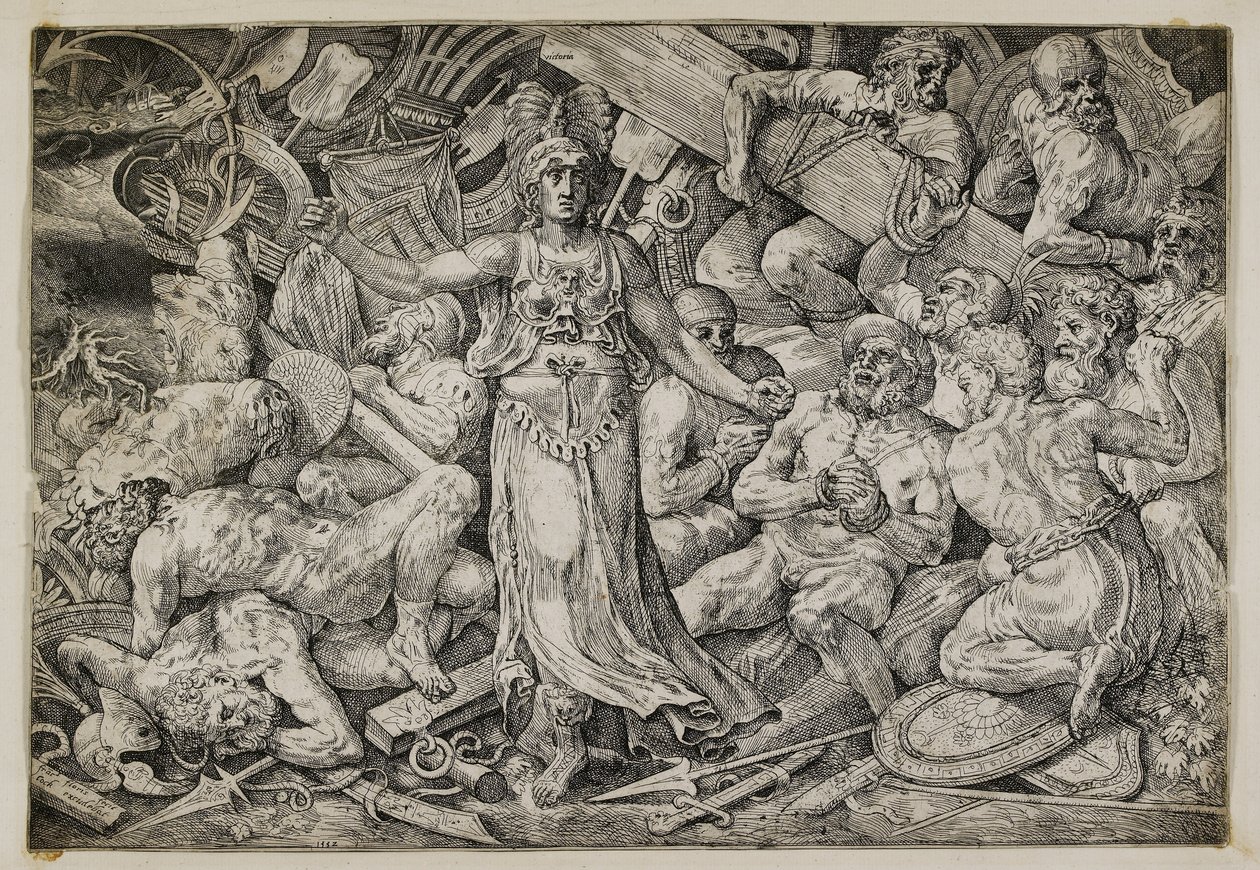 Victoria omringd door Gevangenen en Trofeeën, 1552 door Frans Floris