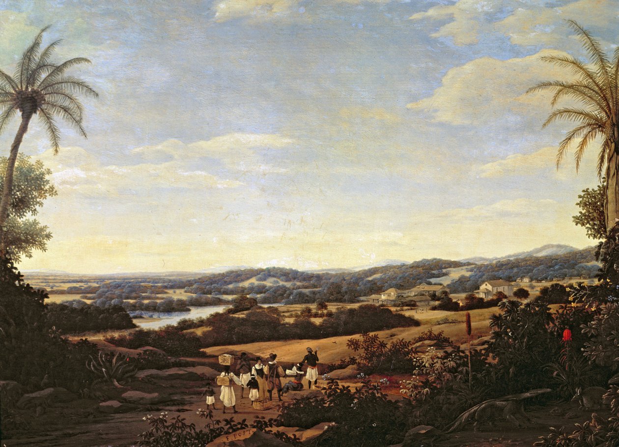 Braziliaans Landschap met een Plantage door Frans Post
