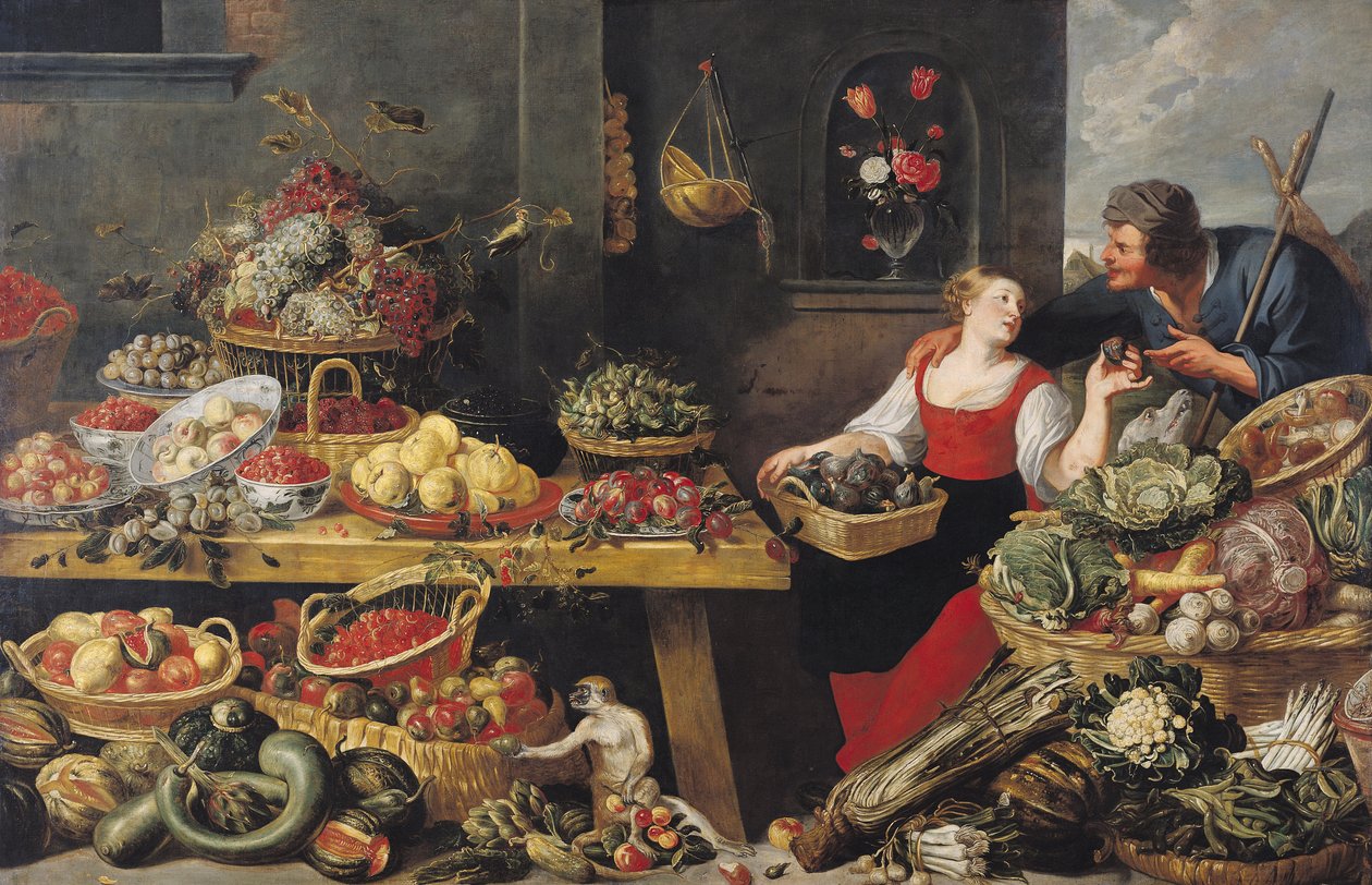Fruit- en groentemarkt door Frans Snyders or Snijders