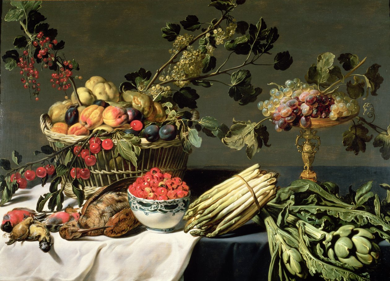 Stilleven van fruit in een rieten mand door Frans Snyders or Snijders