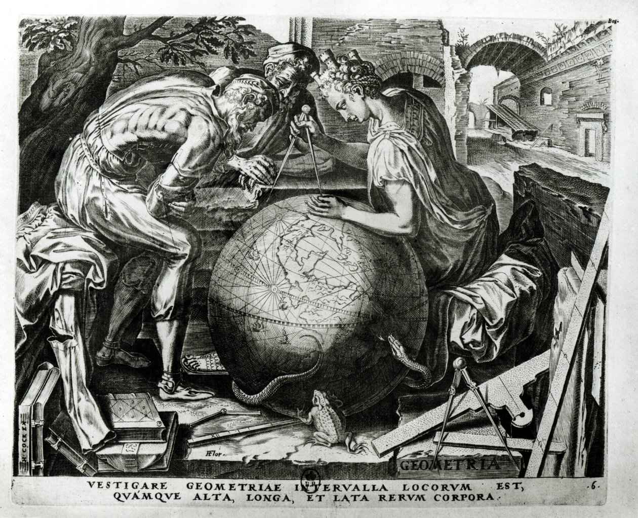 Geometrie, gegraveerd door Hieronymus Cock door Frans Floris