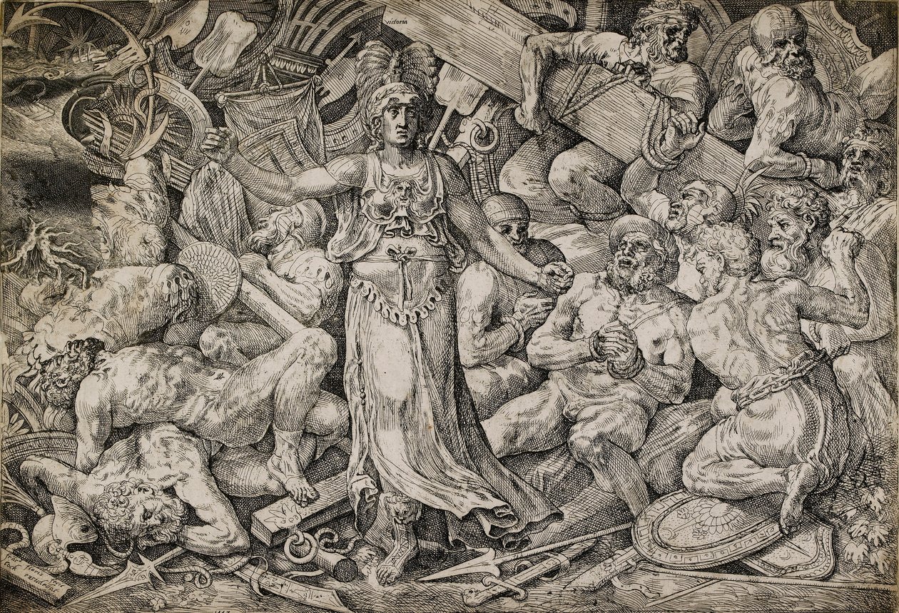 Victoria omringd door Gevangenen en Trofeeën, 1552 door Frans Floris