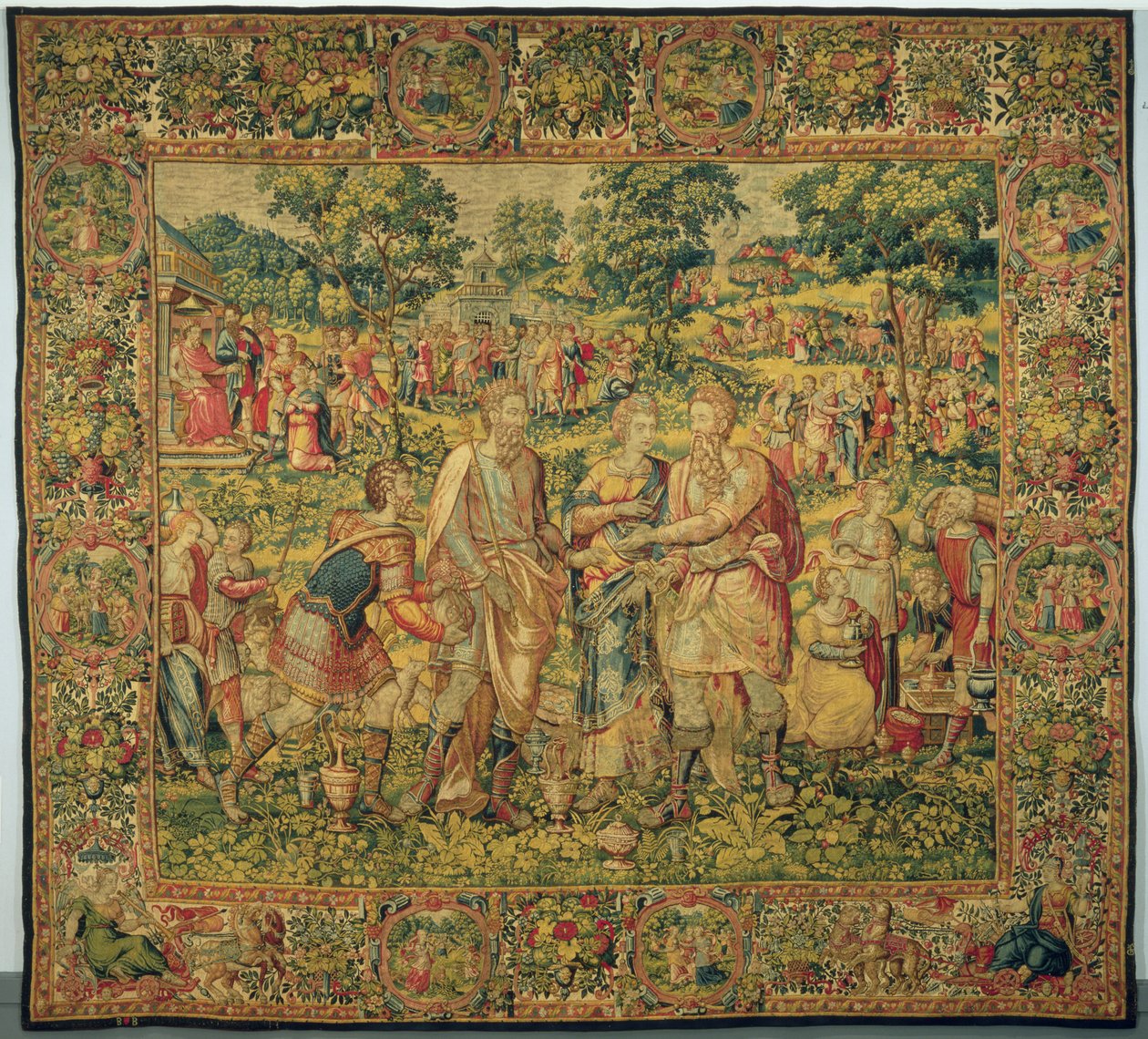 Koning Abimelech herstelt Sarah aan haar man Abraham, 1580 door Frans Geubels