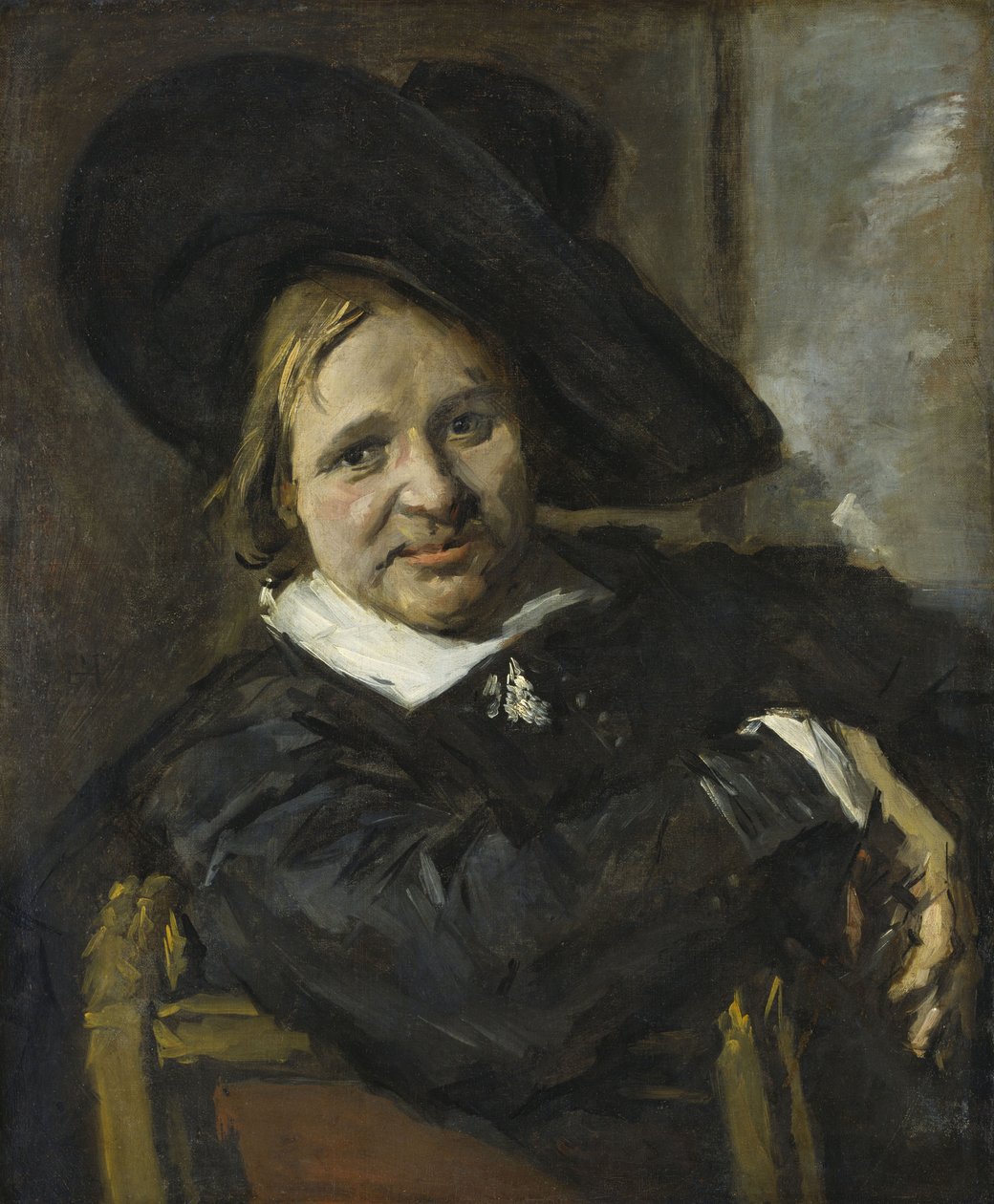 Portret van een zittende man met een zachte hoed door Frans Hals