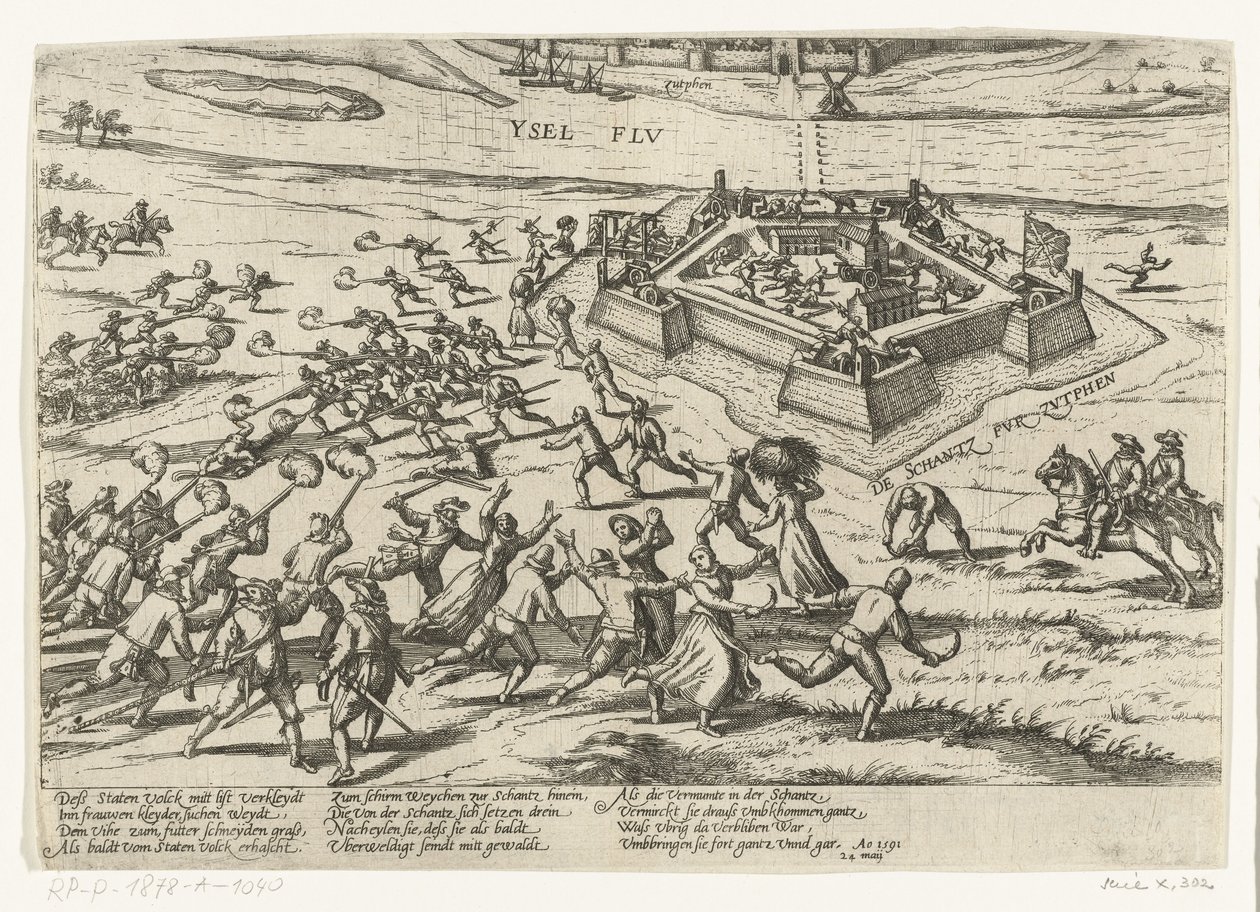 Inname van de schans bij Zutphen, 1591 door Frans Hogenberg (workshop of)