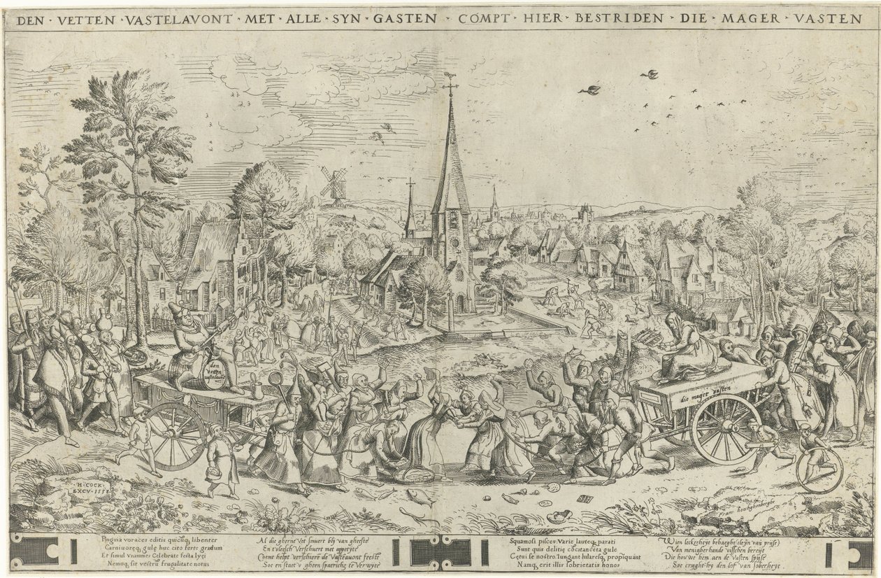 De strijd tussen carnaval en vasten door Frans Hogenberg