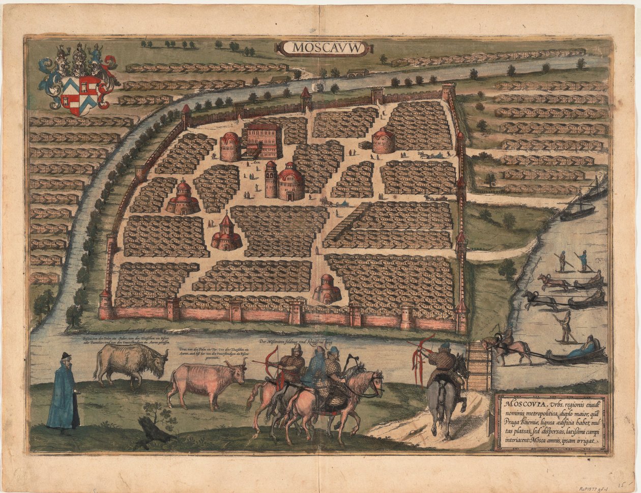 Kaart van Moskou uit de 16e eeuw. Uit: Civitates orbis terrarium, 1575 door Frans Hogenberg