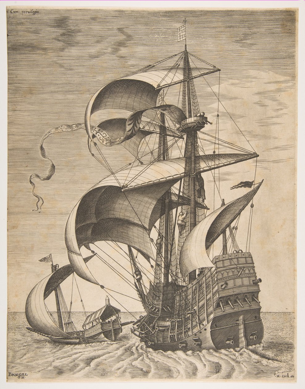 Gewapende driemaster op de open zee vergezeld door een galei, uit de serie Zeilende schepen, 1561-65 door Frans Huys