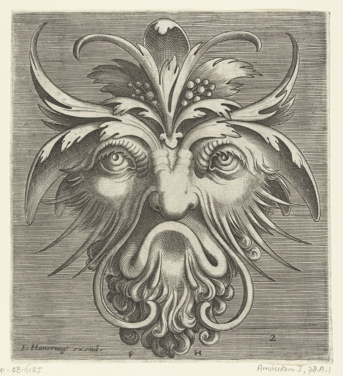 Masker met een baard met krullen (Pourtraicture ingenieuse de plusieurs facons de masques) door Frans Huys