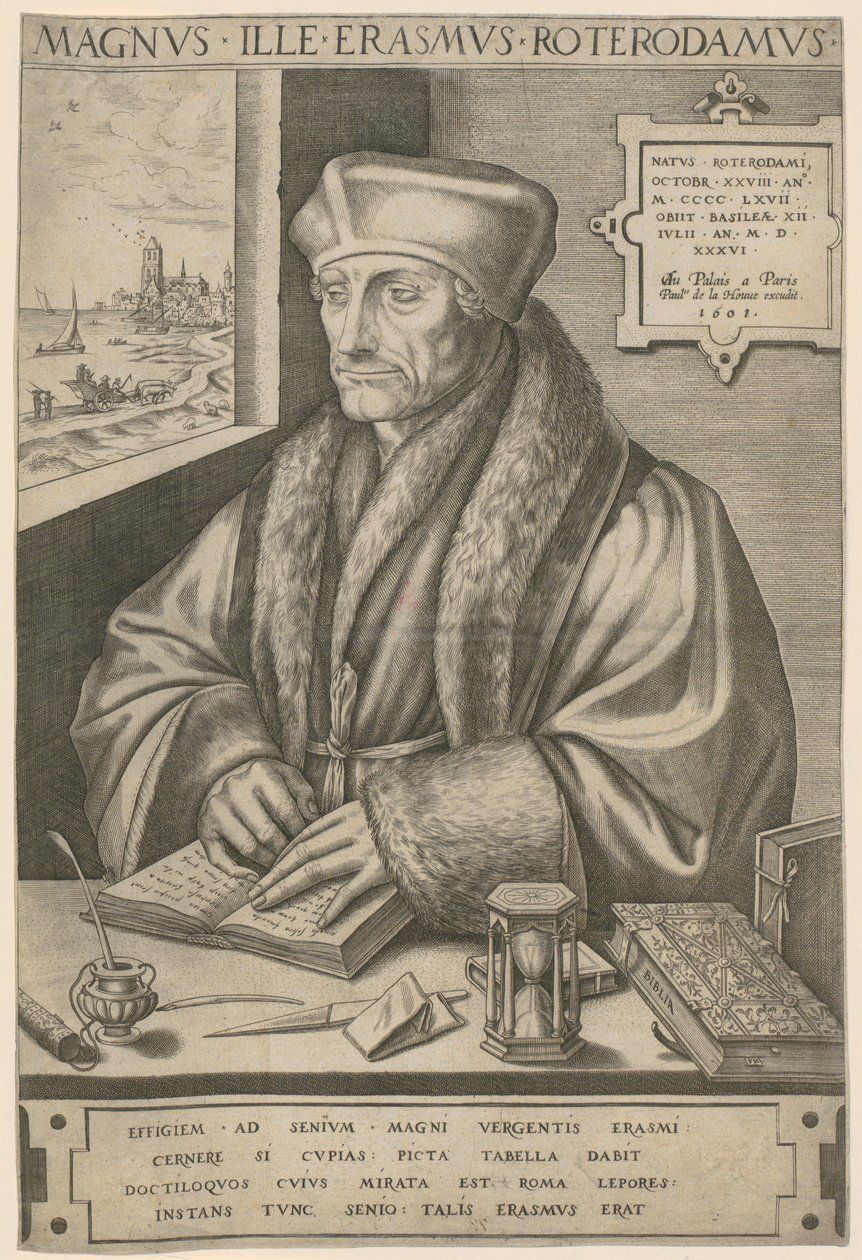 Portret van Erasmus van Rotterdam door Frans Huys
