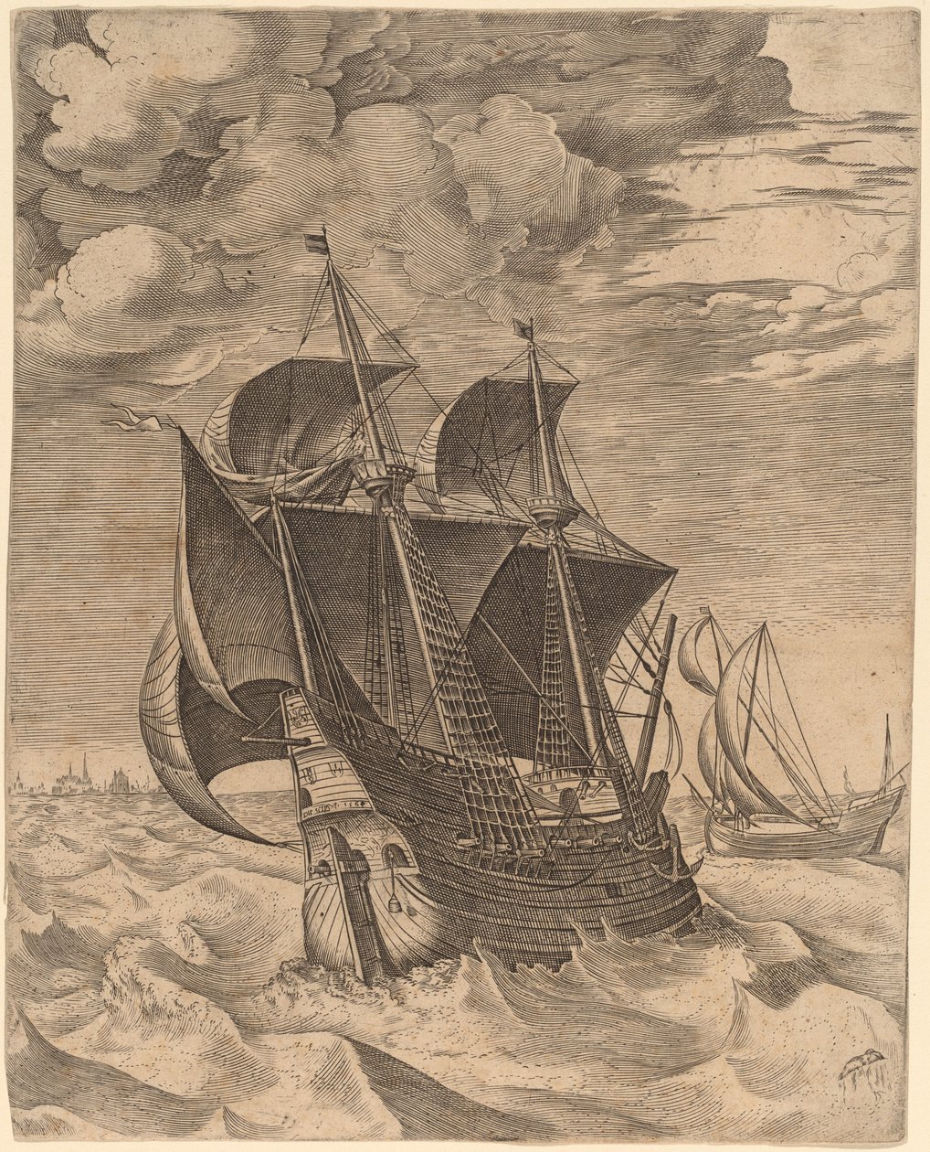 Een Nederlandse Hulk en een Boeier door Frans Huys after Pieter Bruegel the Elder