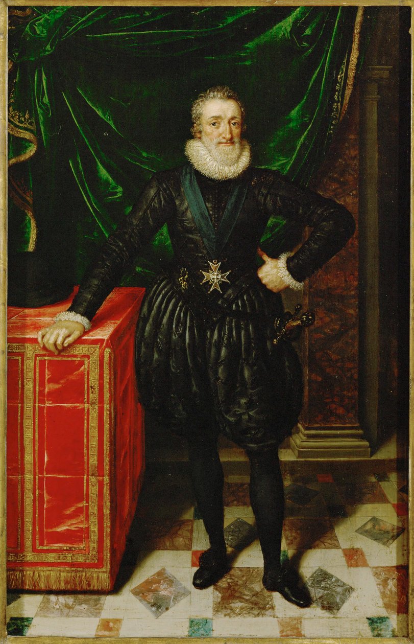 Henri IV, koning van Frankrijk, in zwarte hofgewaden ... door Frans II Pourbus