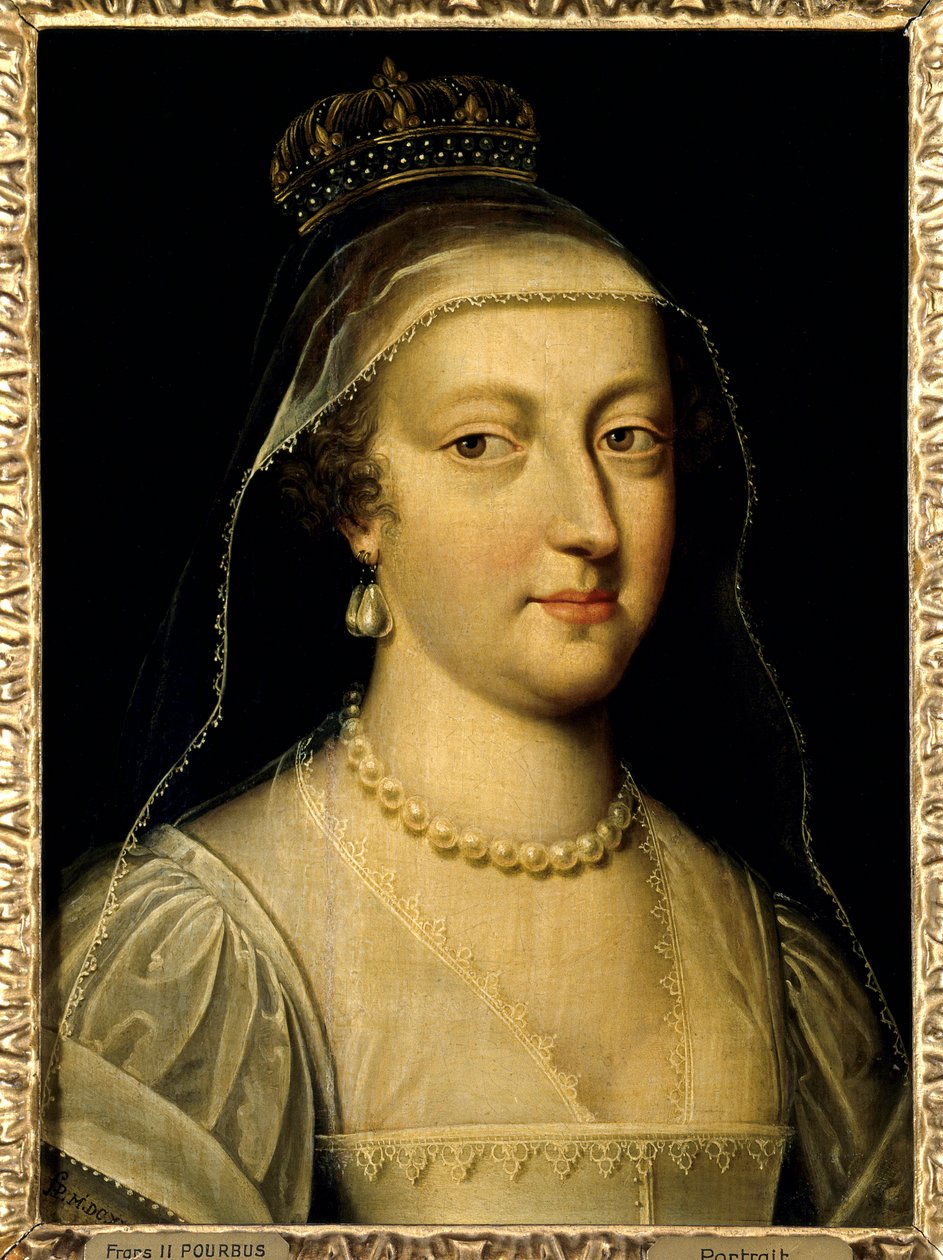 Portret van Anna van Oostenrijk (1601-1666), koningin van Frankrijk. Schilderij door Frans Pourbus de Jongere (Francois (Franz) Porbus) door Frans II Pourbus