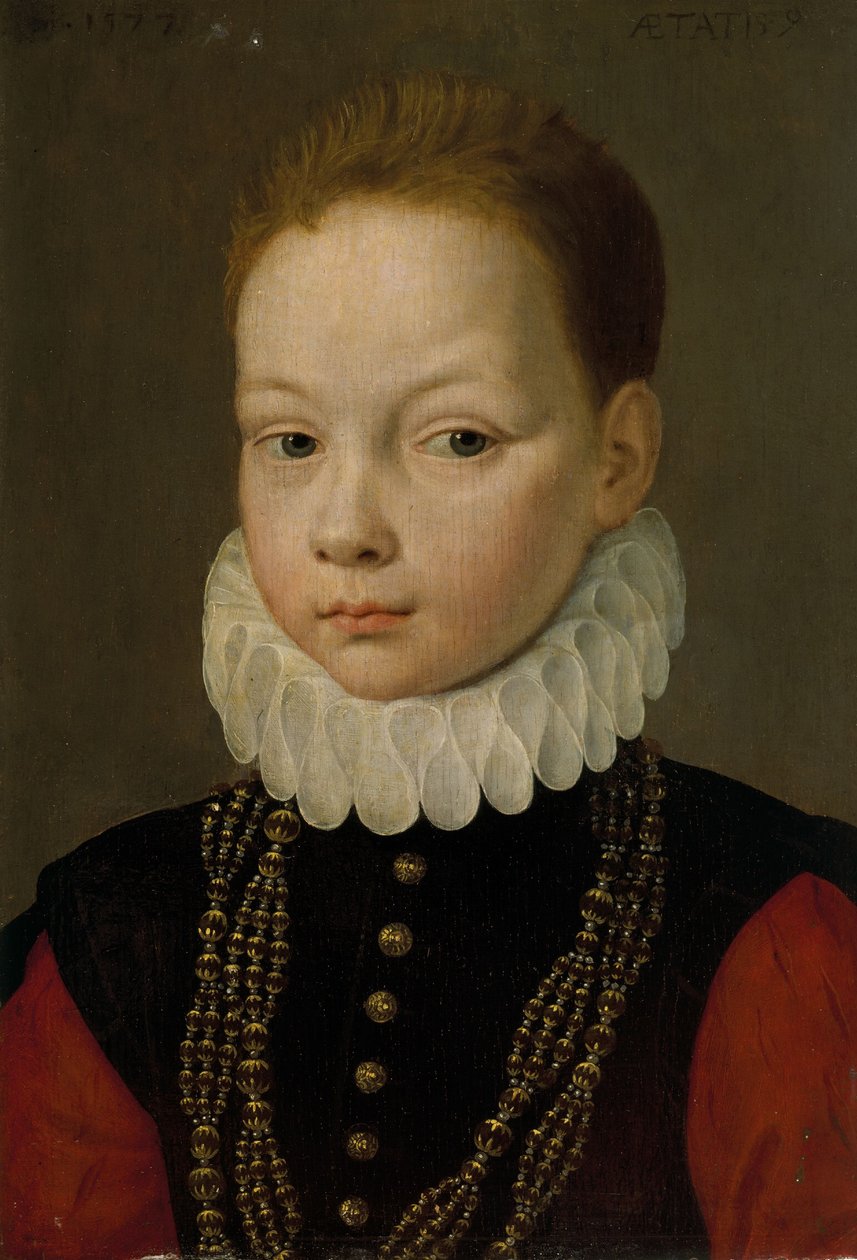 Portret van een negenjarige jongen door Frans I Pourbus